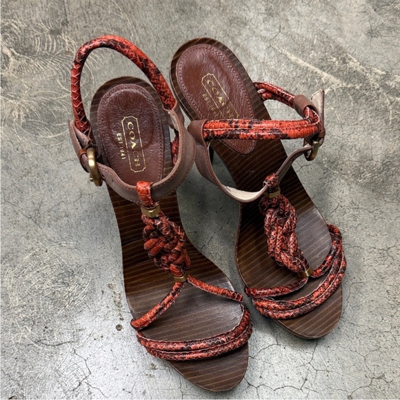 * COACH Simona snake-embossed leather platform sandals - Picture 5 of 7